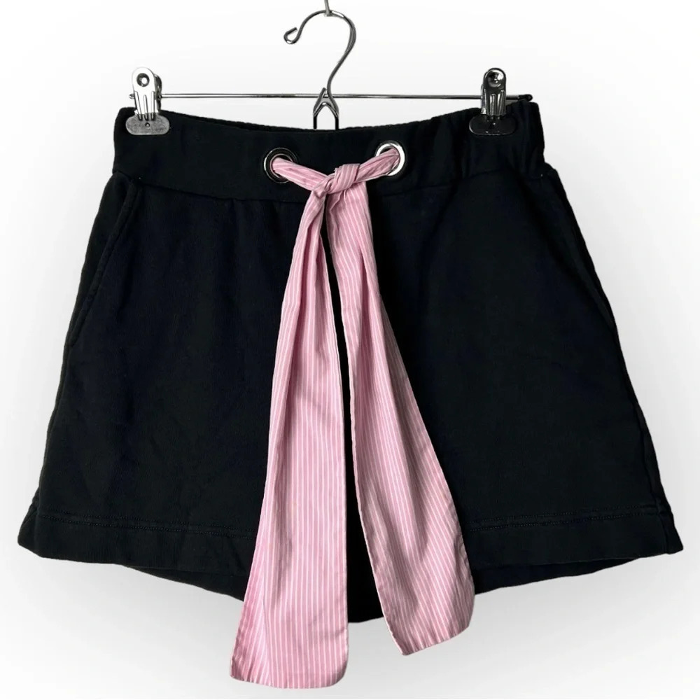 MSGM Milano Black Cotton Shorts Pink  Striped Drawstring